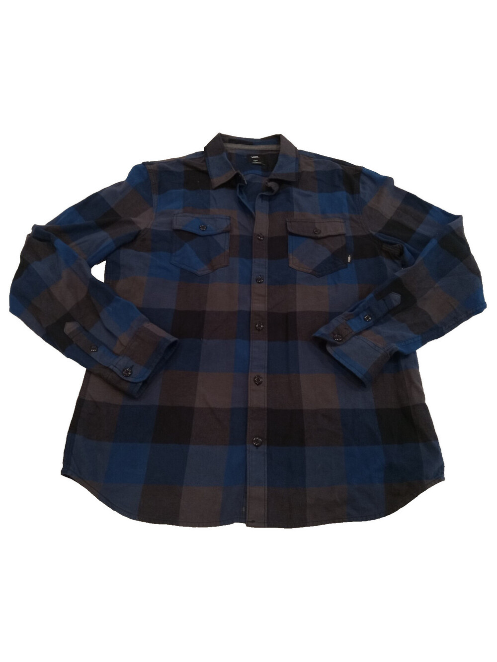 Vans Shirt Mens Large Blue Charcoal Plaid Flannel Long Sleeve Button Down Tailor